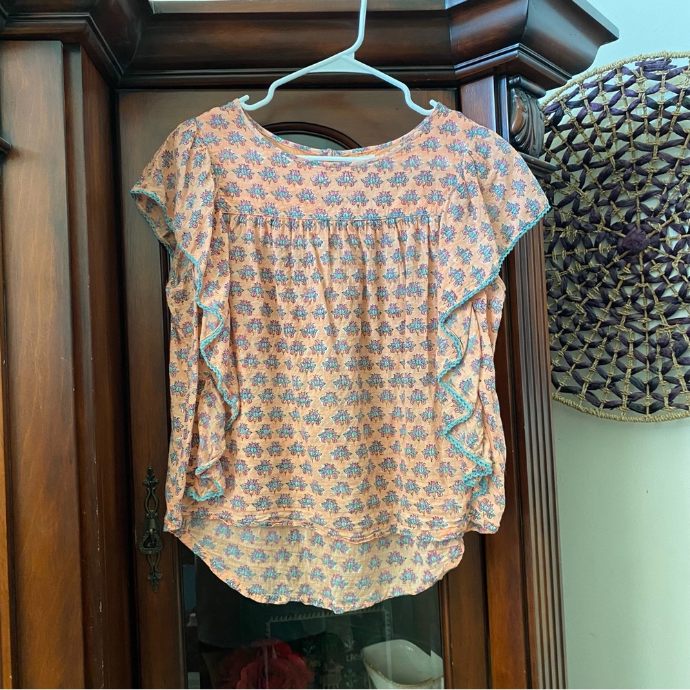 World Market Floral Boho Top Women’s S/M Flutter Sleeve Cottage Indie